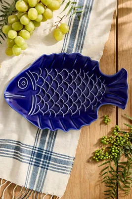 Fish Etched Stoneware Serving Platter - Blue product