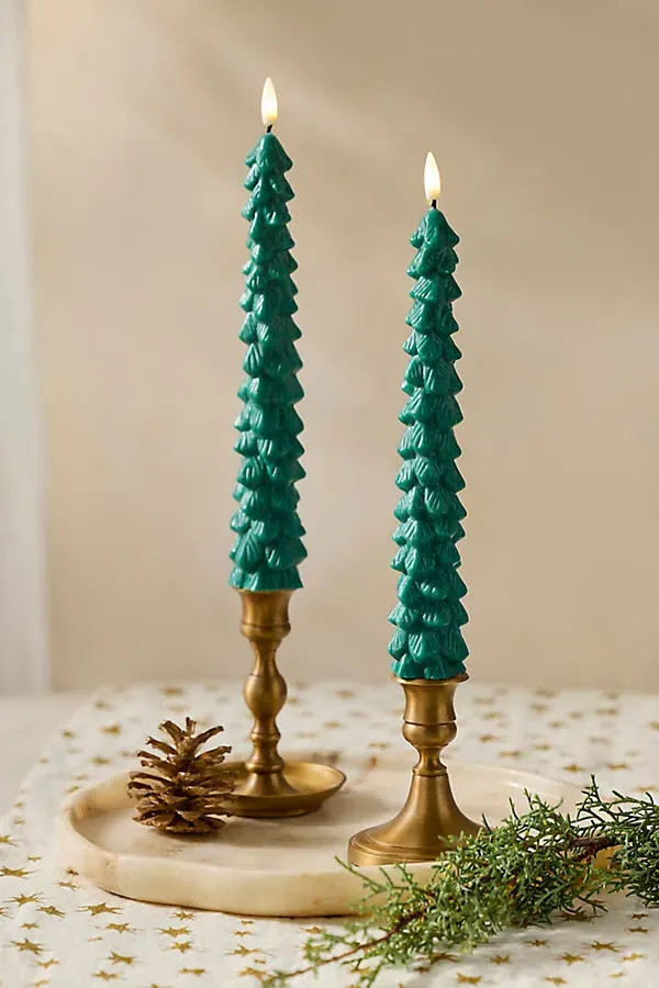 Flameless Wax Tree Taper Candles Set of 2 - Green by Anthropologie