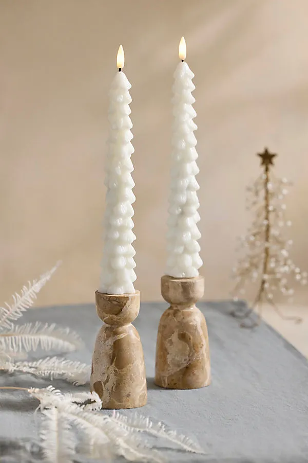 Flameless Wax Tree Taper Candles Set of 2 - White by Anthropologie