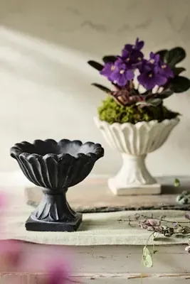 Flora Urn Planter - White, Cement by Anthropologie, image 2