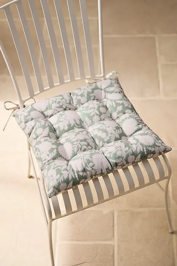 Floral Block Print Seat Cushion - Green, Polyester by Anthropologie