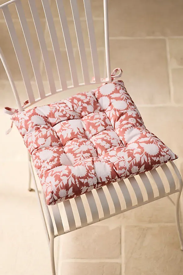 Floral Block Print Seat Cushion - Pink, Polyester by Anthropologie
