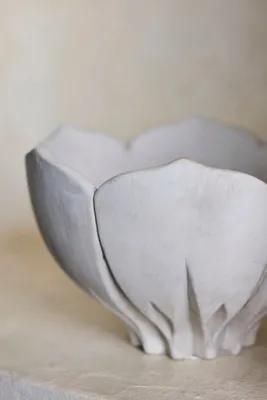 Floral Bowl Cement Planter - Ivory product
