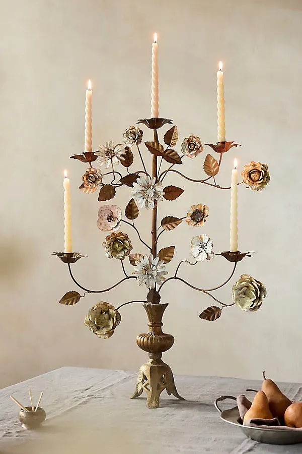 Floral Candelabra - Brass, Gold by Anthropologie