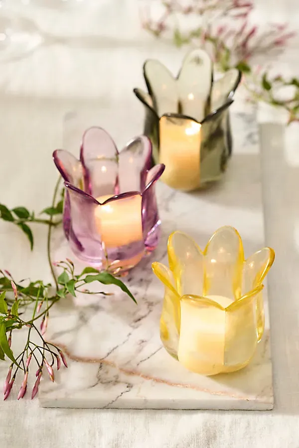 Floral Glass Tealight Holder - Purple product