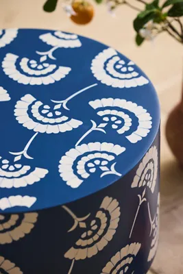 Floral Inlay Round Side Table - Blue, Resin product
