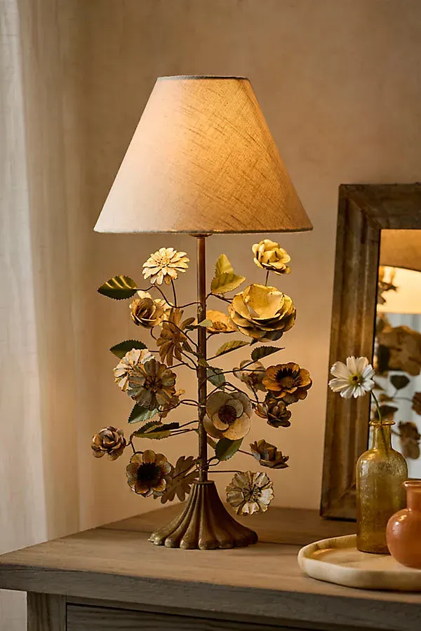 Floral Iron Table Lamp - Pink, Cotton by Anthropologie