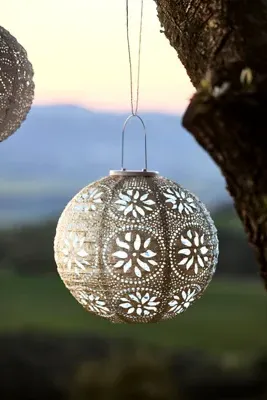 Floral Lace Battery Powered Globe Lantern - Small, Ivory product