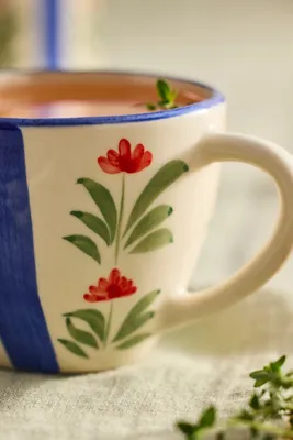 Floral Stripe Stoneware Mug - White product