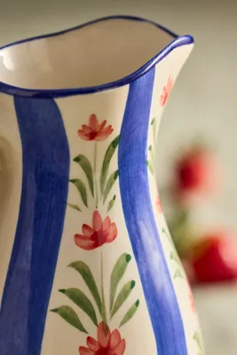 Floral Stripe Stoneware Pitcher - White product