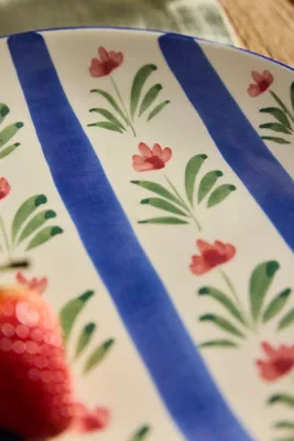 Floral Stripe Stoneware Side Plate - White product