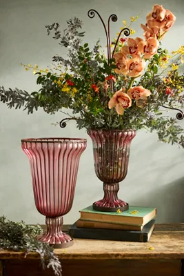 Fluted Glass and Iron Vase Small - Mauve product