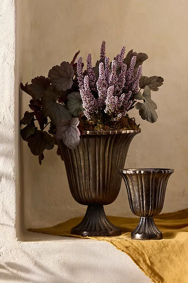 Fluted Metal Urn Planter - Silver product