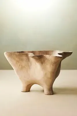 Fluted Mouth Footed Teak Bowl - Large product