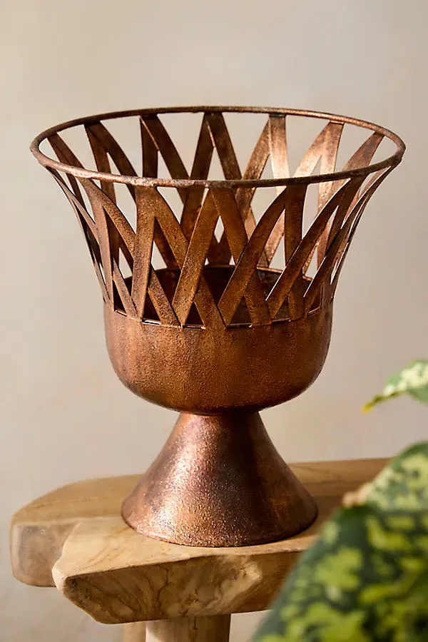 Footed Latticework Urn Planter - Brown, Iron by Anthropologie