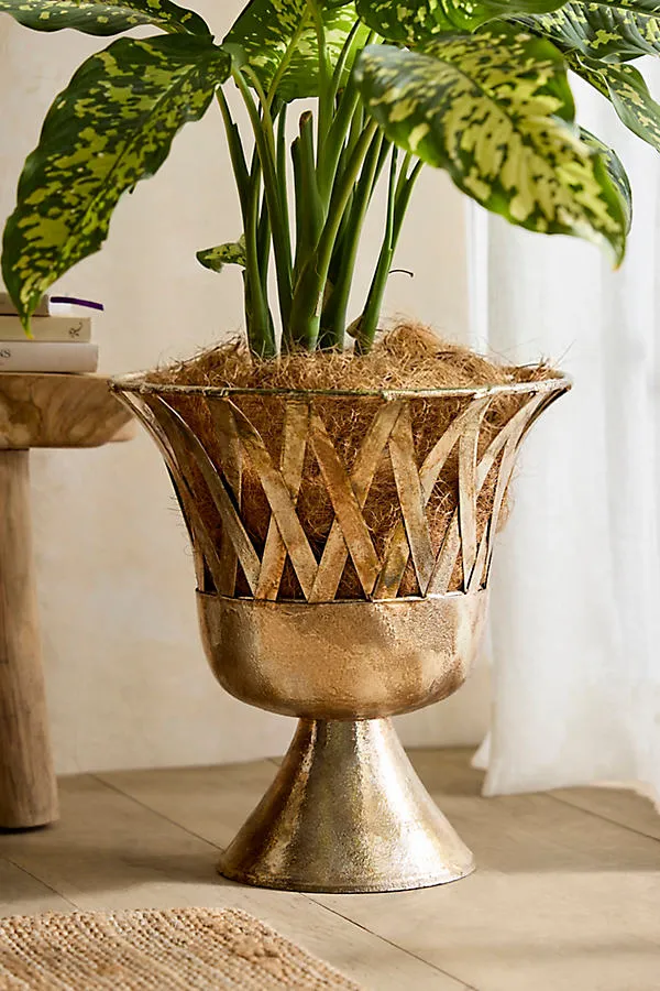 Footed Latticework Urn Planter - Gold, Iron by Anthropologie