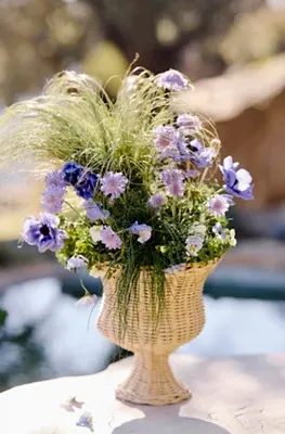 Footed Rattan Urn Planter - Beige, Rattan product