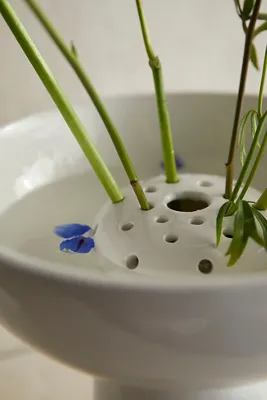 Footed Vase with Removable Flower Frog - White by Anthropologie, alternate view