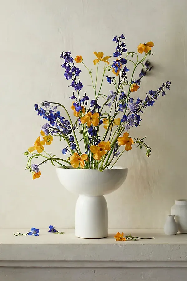 Footed Vase with Removable Flower Frog - White by Anthropologie