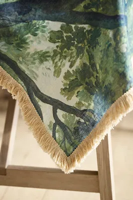 Forest Tapestry Linen Tablecloth with Fringe by Anthropologie, alternate view