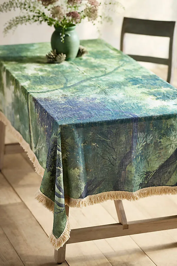 Forest Tapestry Linen Tablecloth with Fringe by Anthropologie