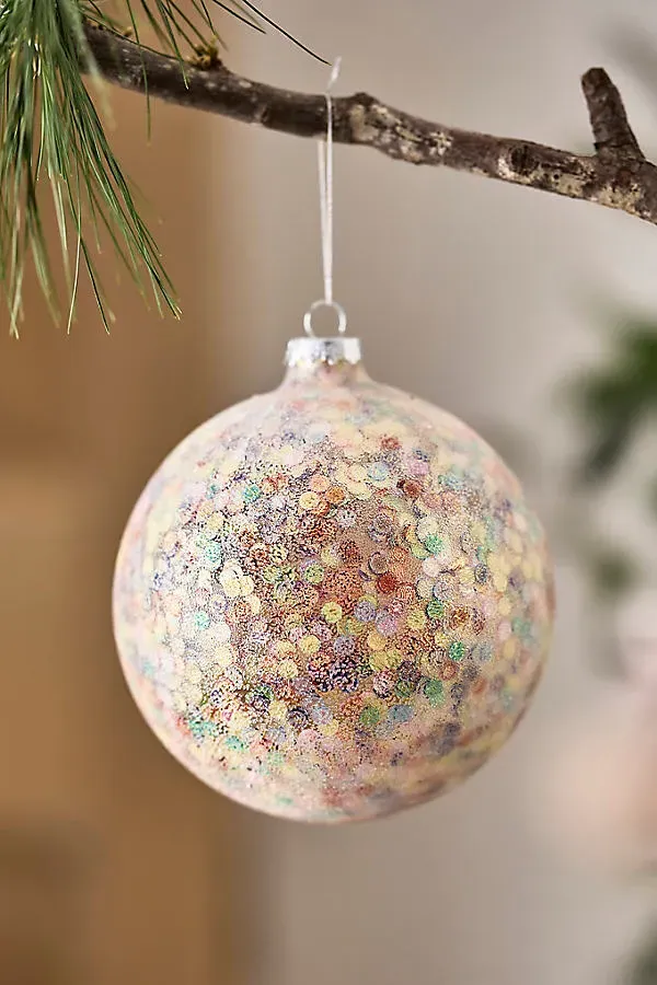 Frosted Sequin Glass Globe Ornament by Anthropologie