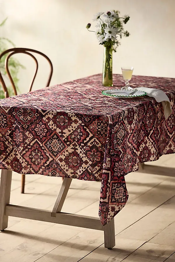 Geometric Tapestry Linen Tablecloth by Anthropologie