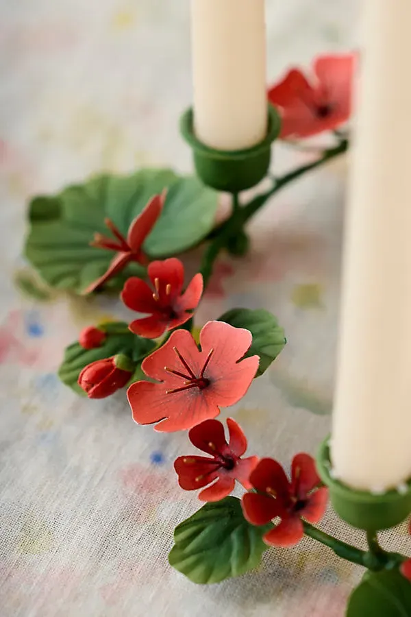 Geranium Centerpiece Taper Candle Holder - Red, Metal product