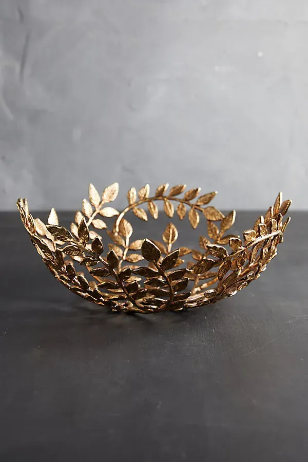 Gilded Leaf Decorative Filigree Bowl - Gold, Aluminum by Anthropologie