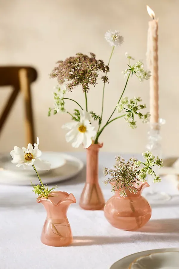 Glass Ruffle Bud Vases Set of 3 - Pink, Glass by Anthropologie