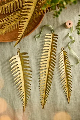 Gold Foil Fern Frond Ornaments - Set of 12 by Anthropologie, alternate view