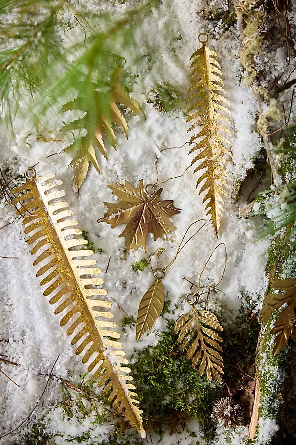 Gold Foil Fern Frond Ornaments - Set of 12 by Anthropologie