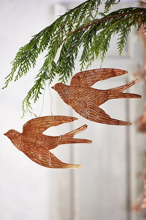 Golden Bird Ornaments Set of 2 - Iron by Anthropologie
