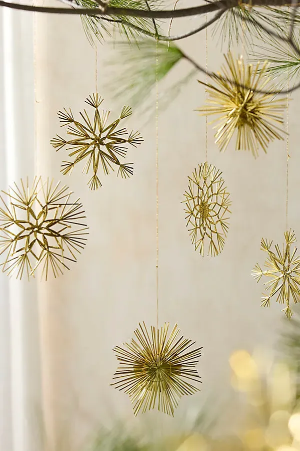 Golden Snowflake Ornaments Set of 18 - Gold, PVC by Anthropologie