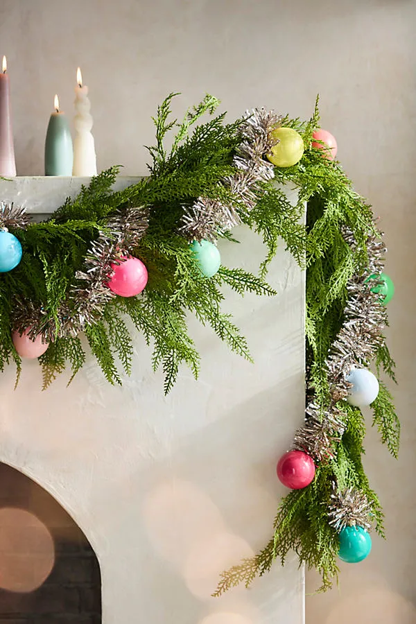 Good Cheer Bauble Tinsel Garland 9ft - Champagne, Plastic by Anthropologie