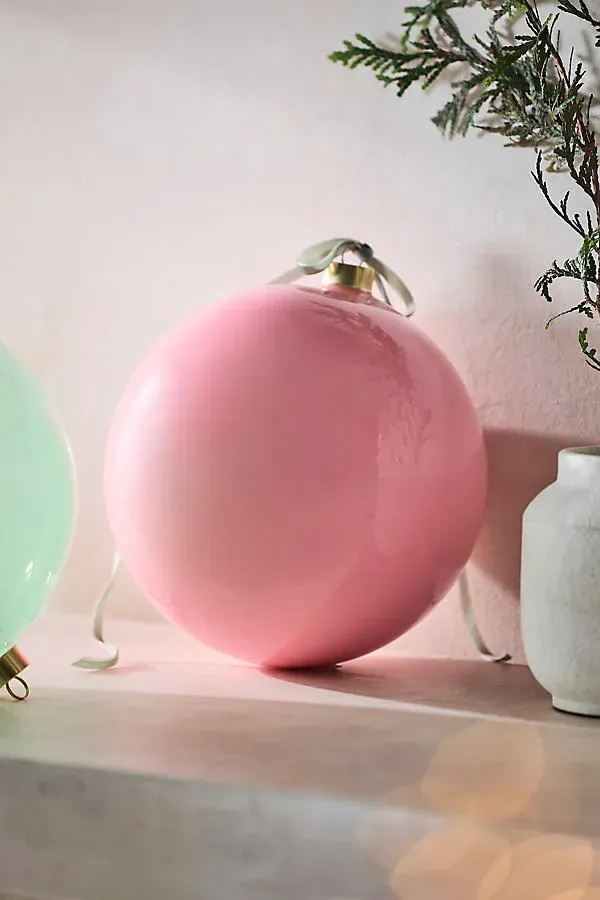 Good Cheer Giant Glass Bauble Ornament - Pink by Anthropologie
