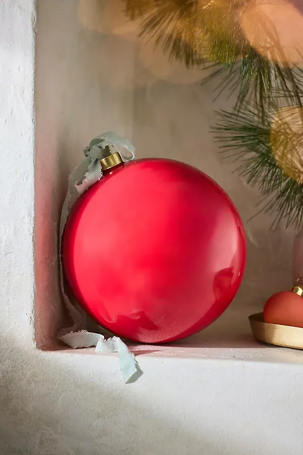 Good Cheer Giant Glass Bauble Ornament - Red by Anthropologie