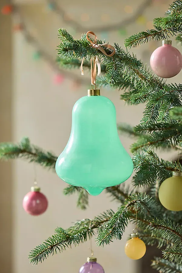 Good Cheer Glass Bell Ornament - Green, Glass by Anthropologie