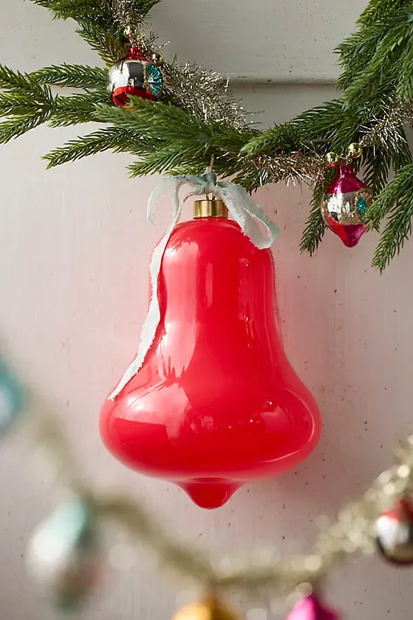Good Cheer Glass Bell Ornament - Red, Glass by Anthropologie