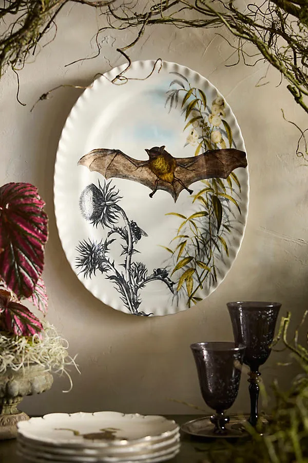 Halloween Bat Pinch Rim Serving Platter - Black, Stoneware by Anthropologie