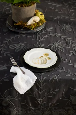 Halloween Crewel Stitch Tablecloth - Grey, Cotton product