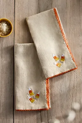 Halloween Embroidered Linen Napkins Set of 2 - Orange product