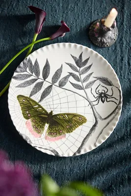 Halloween Moth Pinch Rim Serving Platter - Black, Stoneware by Anthropologie, alternate view
