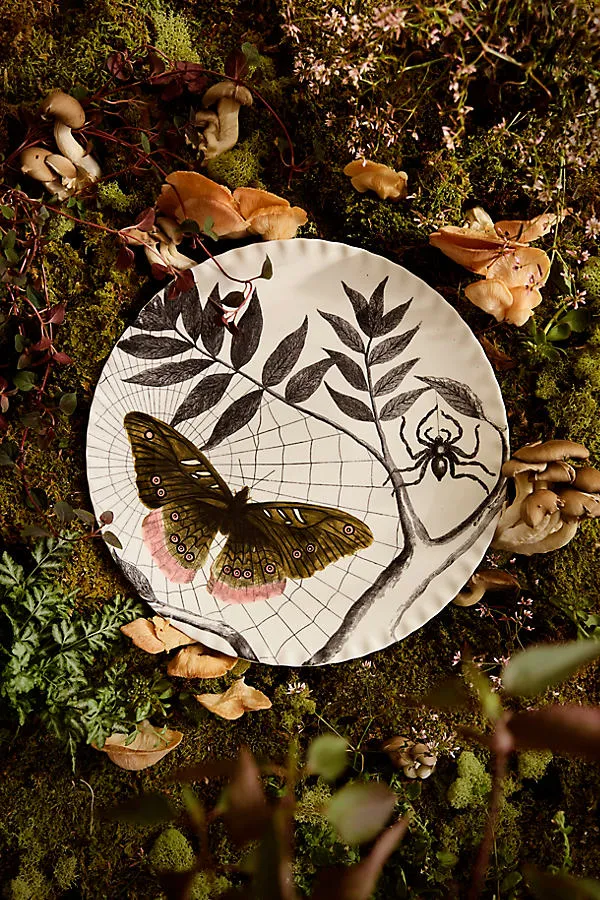 Halloween Moth Pinch Rim Serving Platter - Black, Stoneware by Anthropologie