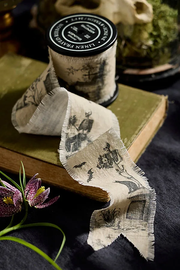 Halloween Toile Linen Ribbon - Ivory, Linen product