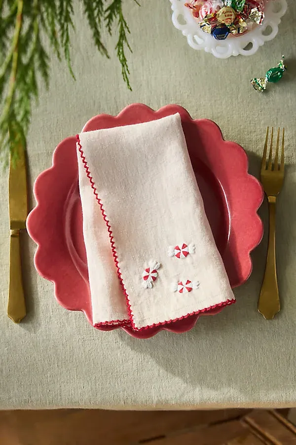 Hand-Stitched Christmas Icon Linen Napkins Set of 2 by Anthropologie