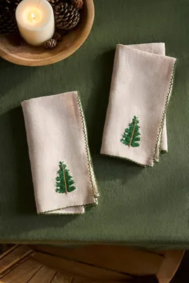 Hand-Stitched Christmas Tree Icon Napkins Set of 2 by Anthropologie, alternate view