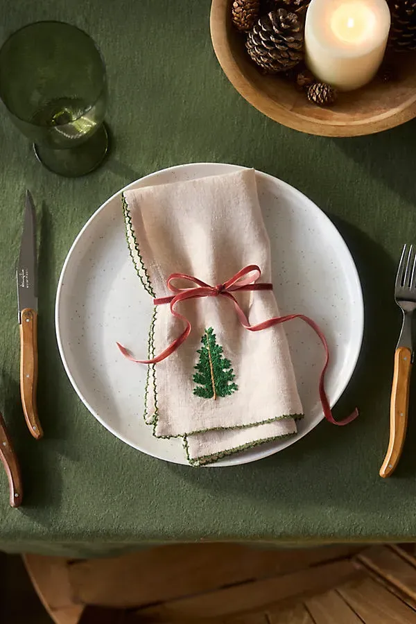 Hand-Stitched Christmas Tree Icon Napkins Set of 2 by Anthropologie