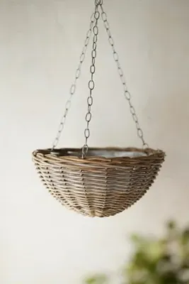 Hanging Rounded Basket Planter - Beige, Rattan product