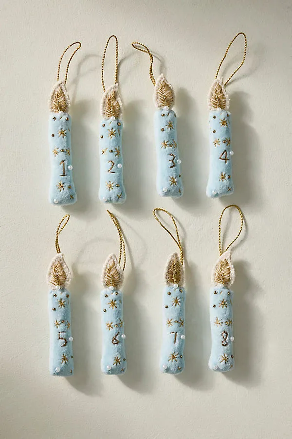 Hanukkah Candle Ornaments Set of 8 - Blue, Cotton by Anthropologie, alternate view